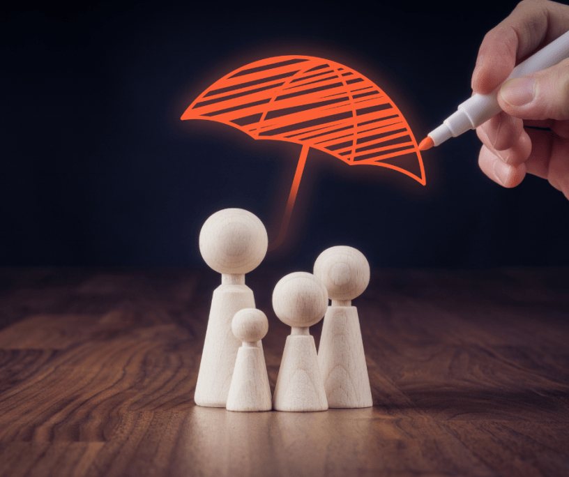 personnages protégés par un dessin de parapluie